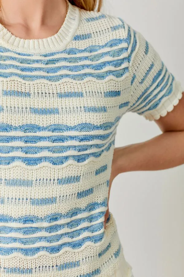 Scallop Rib Short Sleeve Sweater