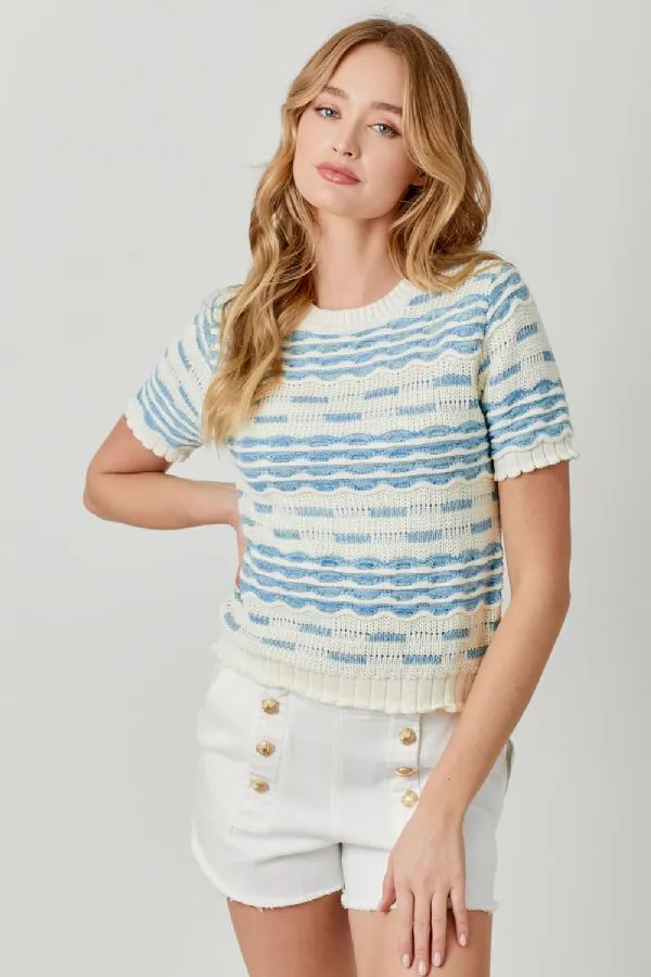 Scallop Rib Short Sleeve Sweater