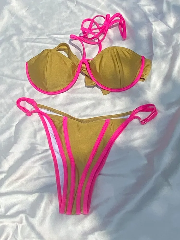 Sexy Bikini Patchwork Swimsuit Bathing Suit Print Bikini Set