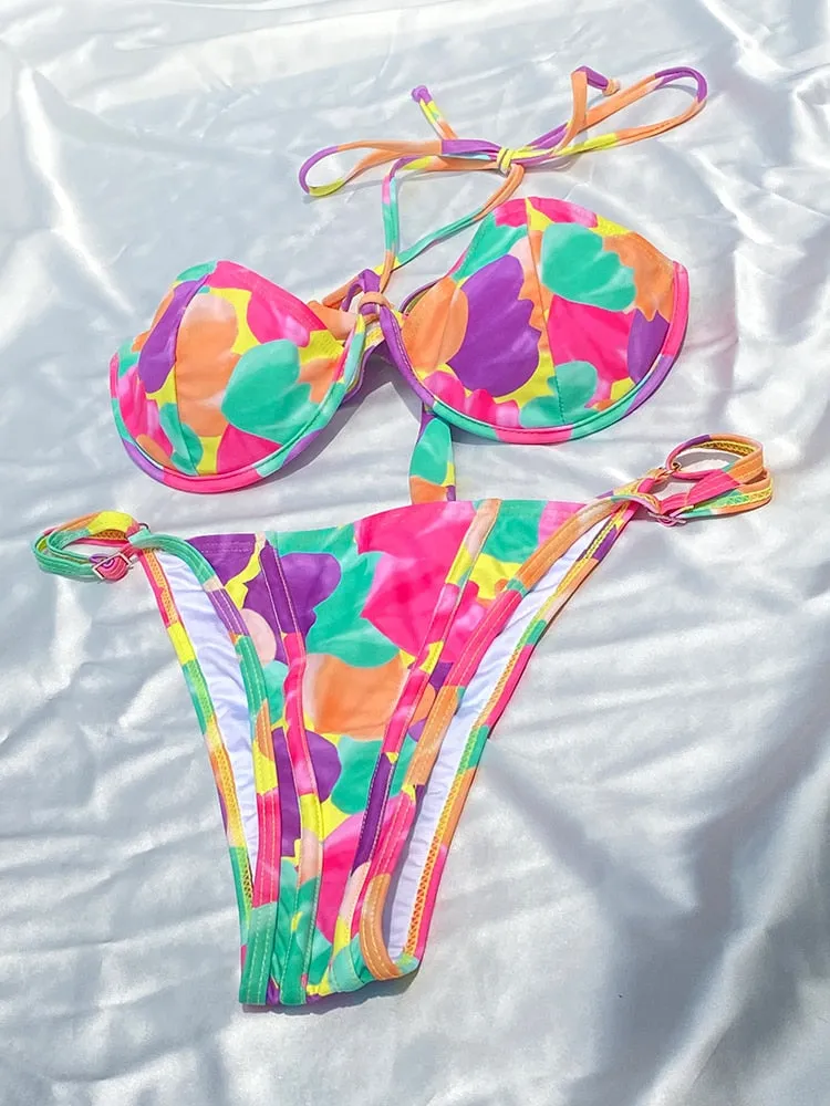 Sexy Bikini Patchwork Swimsuit Bathing Suit Print Bikini Set