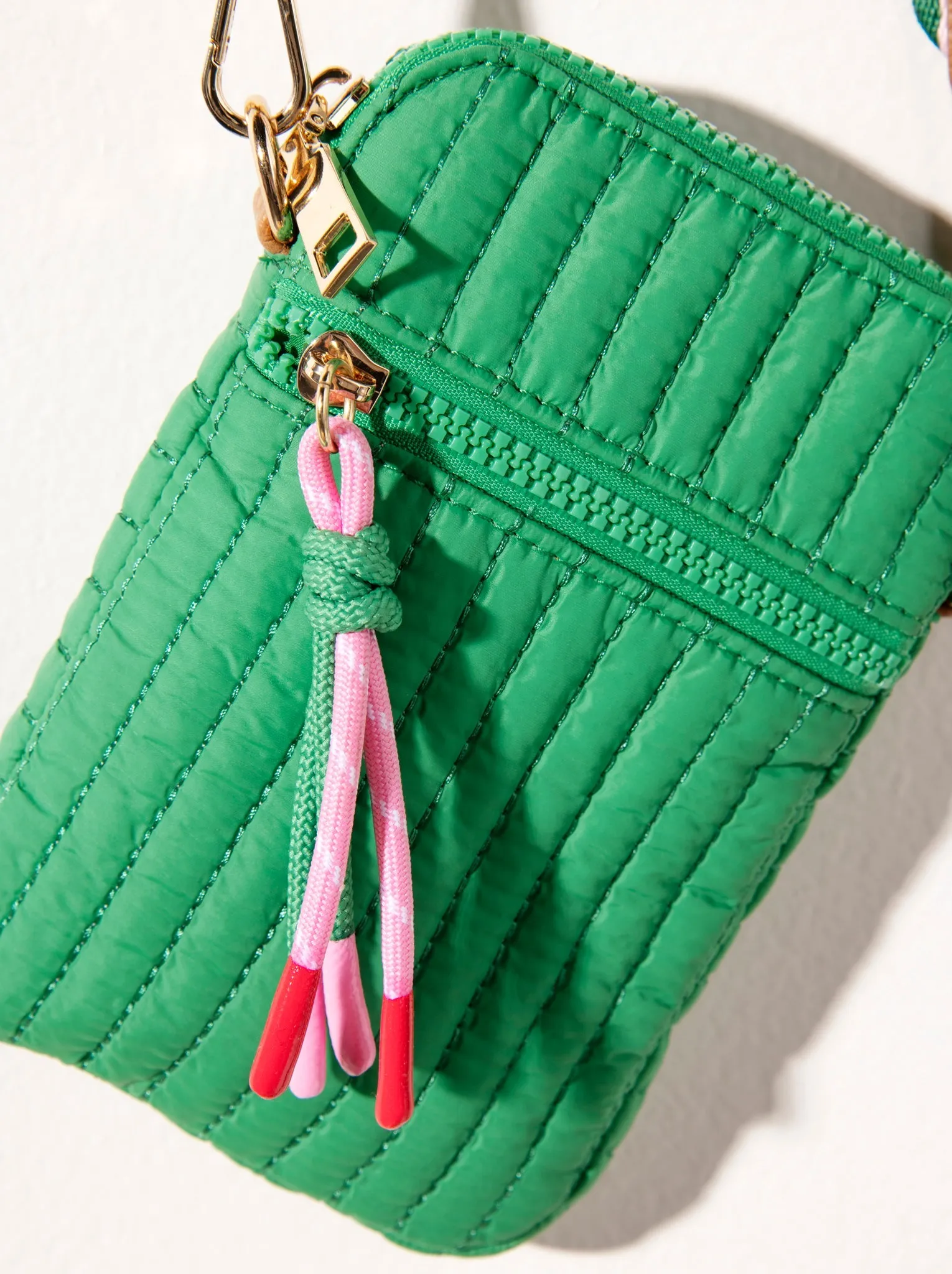 Shiraleah Ezra Quilted Nylon Phone Holder, Green