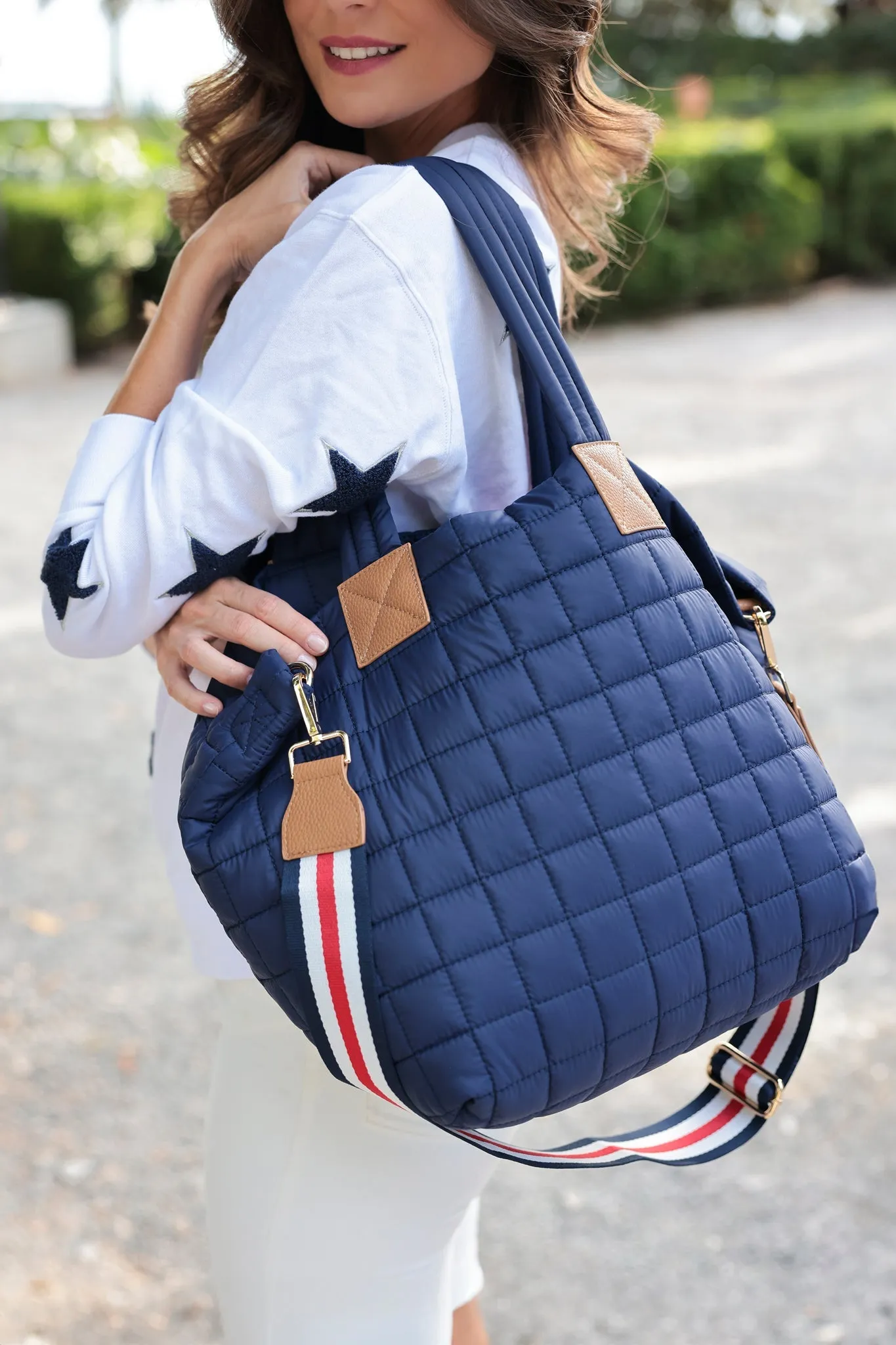 Shiraleah Ezra Quilted Nylon Tote, Navy