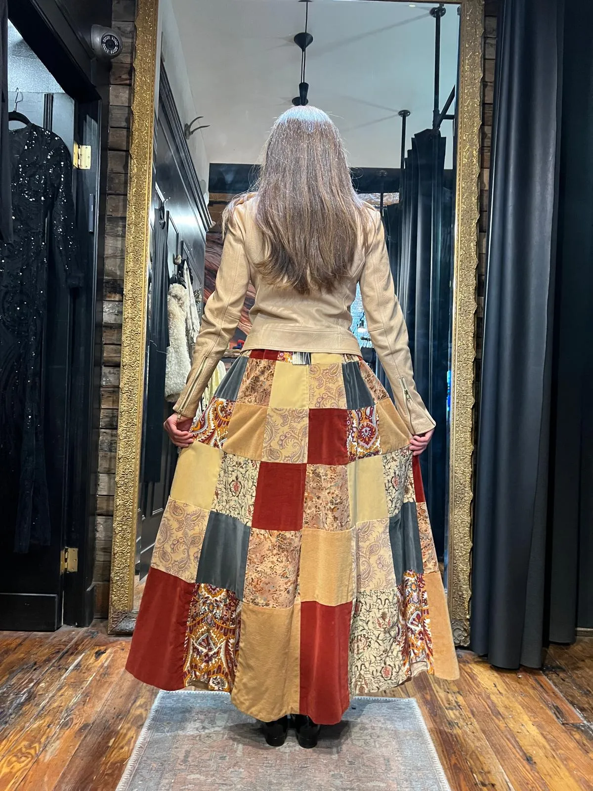 Velvet autumn maxi patchwork skirt
