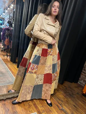 Velvet autumn maxi patchwork skirt