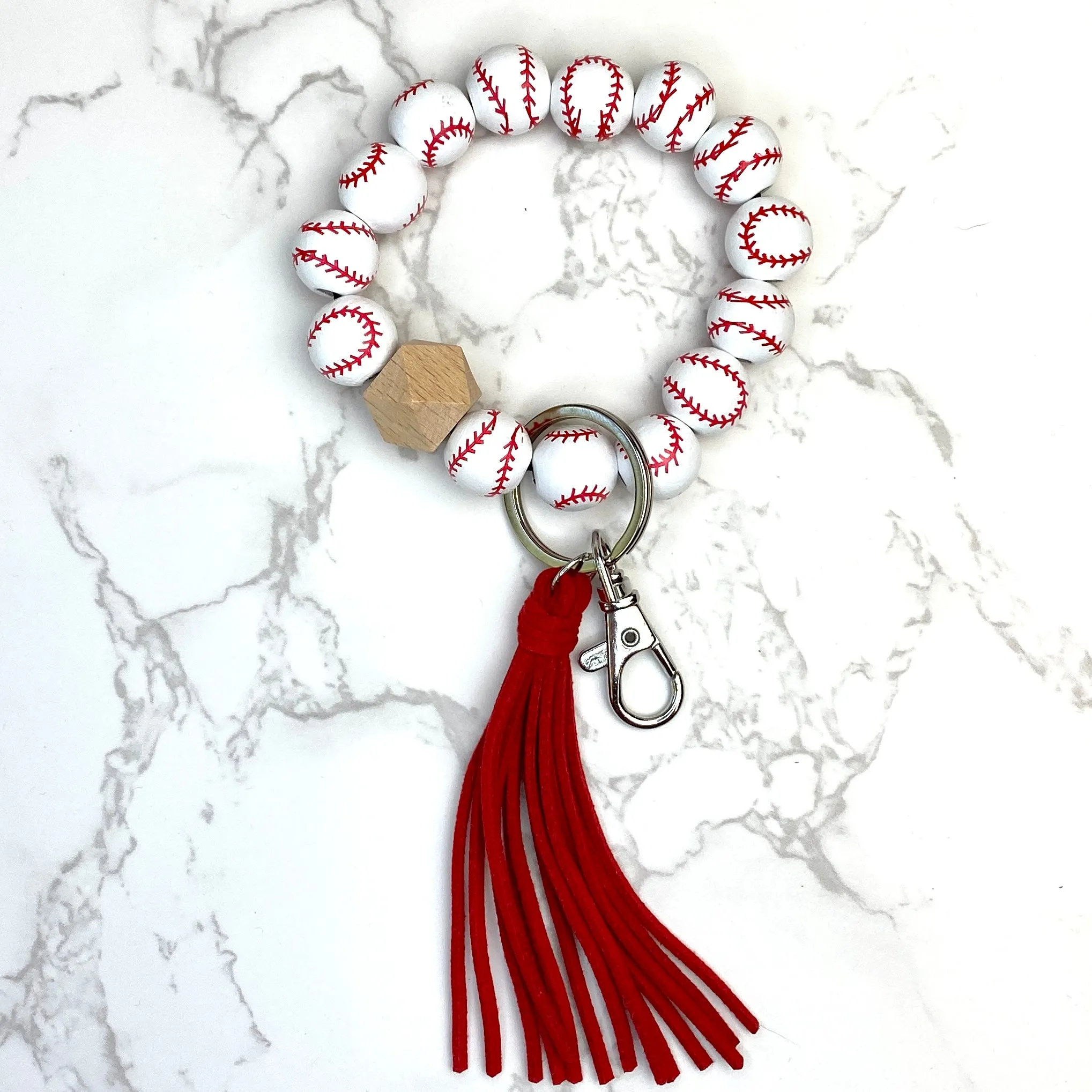 Wooden Sports Wristlet Keychain