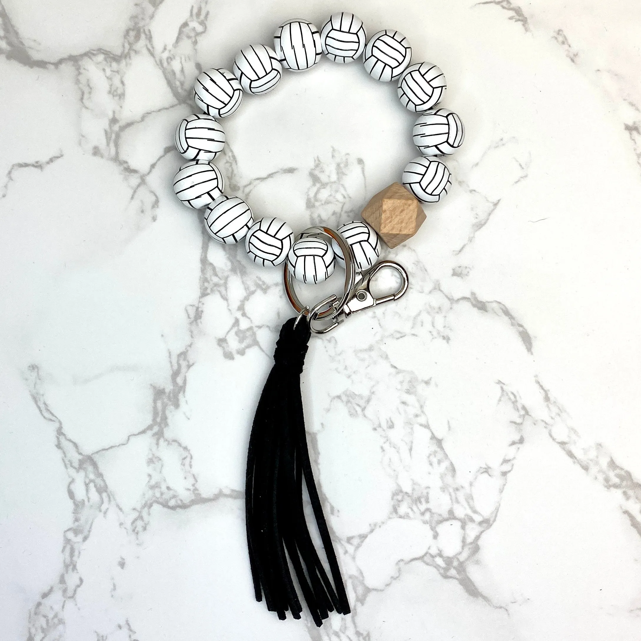 Wooden Sports Wristlet Keychain