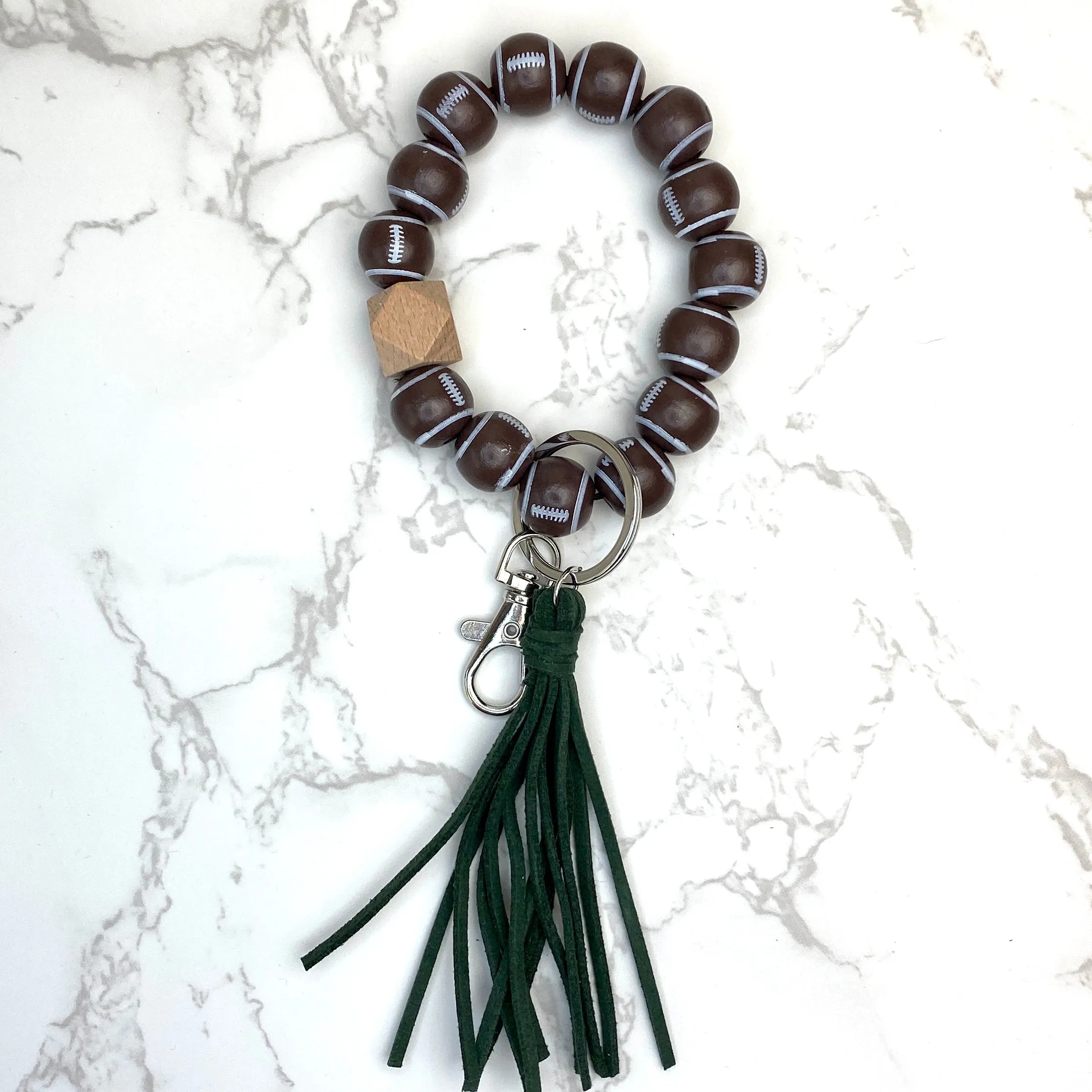 Wooden Sports Wristlet Keychain