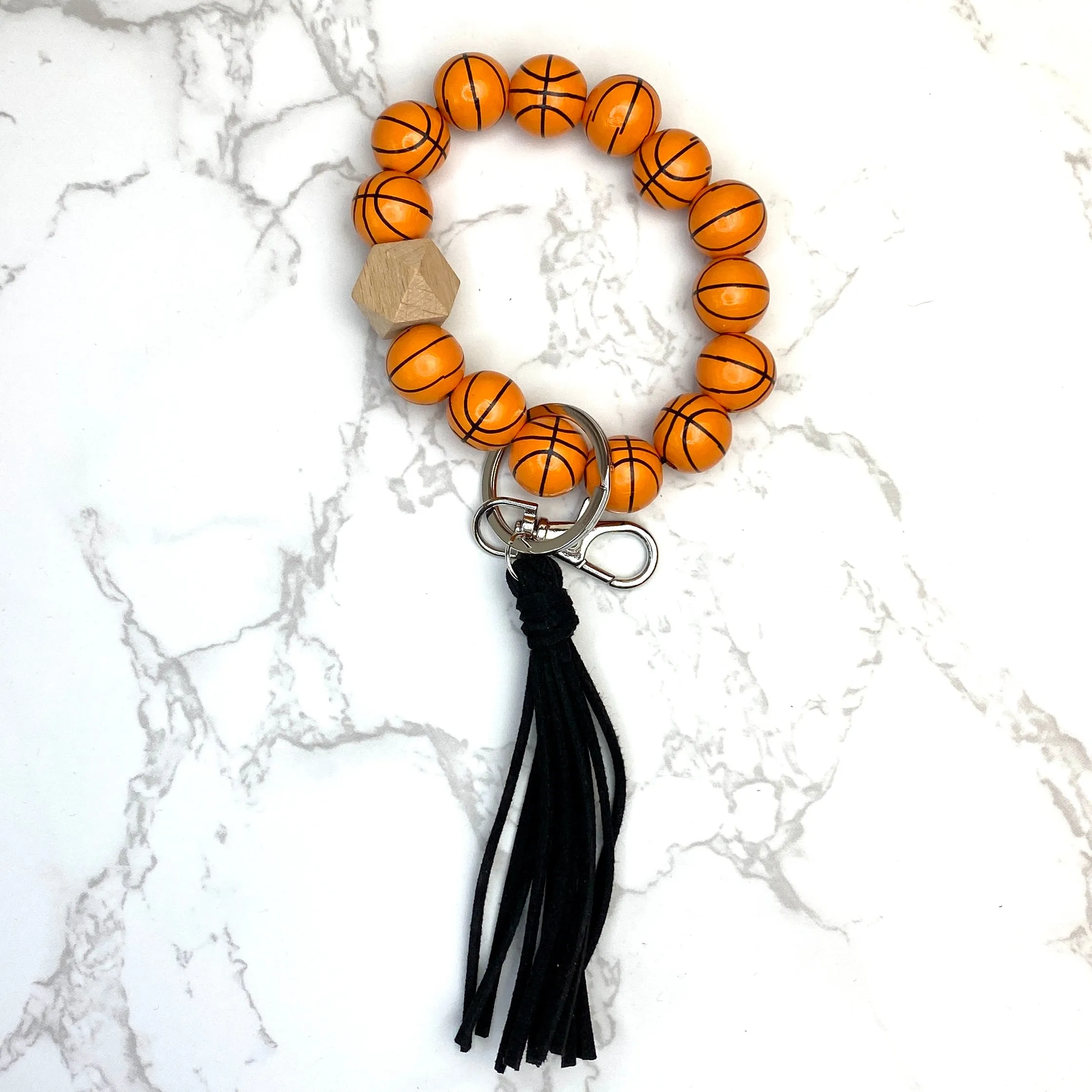 Wooden Sports Wristlet Keychain