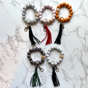 Wooden Sports Wristlet Keychain